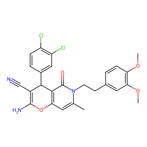2-amino-4-(3,4-dichlorophenyl)-6-(3,4-dimethoxyphenethyl)-7-methyl-5-oxo-5,6-dihydro-4H-pyrano[3,2-c]pyridine-3-carbonitrile structure