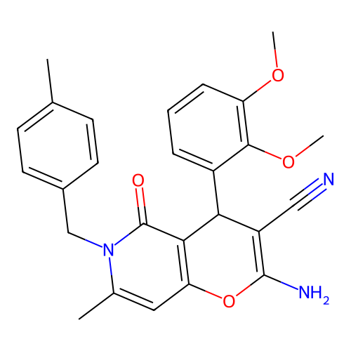 2-amino-4-(2,3-dimethoxyphenyl)-7-methyl-6-(4-methylbenzyl)-5-oxo-5,6-dihydro-4H-pyrano[3,2-c]pyridine-3-carbonitrile structure