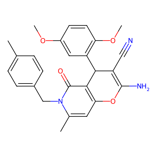 2-amino-4-(2,5-dimethoxyphenyl)-7-methyl-6-(4-methylbenzyl)-5-oxo-5,6-dihydro-4H-pyrano[3,2-c]pyridine-3-carbonitrile structure