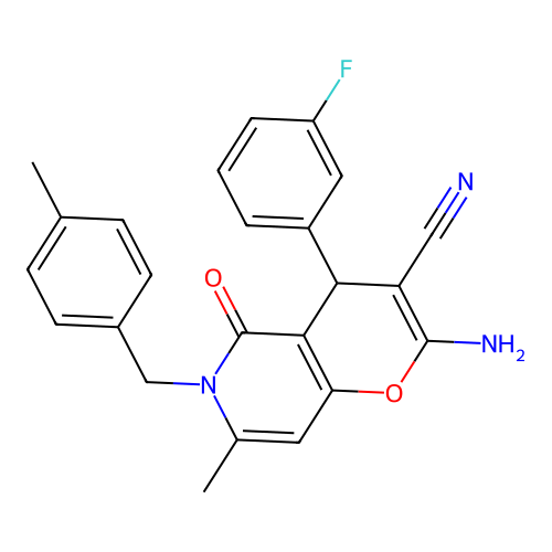 2-amino-4-(3-fluorophenyl)-7-methyl-6-(4-methylbenzyl)-5-oxo-5,6-dihydro-4H-pyrano[3,2-c]pyridine-3-carbonitrile structure