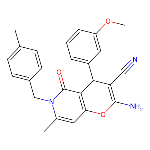 2-amino-4-(3-methoxyphenyl)-7-methyl-6-(4-methylbenzyl)-5-oxo-5,6-dihydro-4H-pyrano[3,2-c]pyridine-3-carbonitrile structure