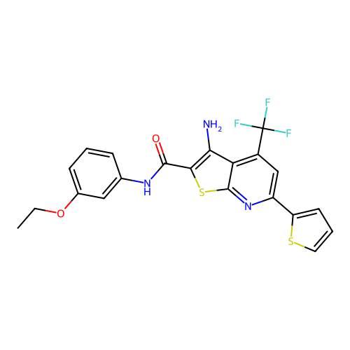 3-amino-N-(3-ethoxyphenyl)-6-(thiophen-2-yl)-4-(trifluoromethyl)thieno[2,3-b]pyridine-2-carboxamide structure