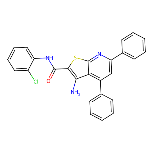 3-amino-N-(2-chlorophenyl)-4,6-diphenylthieno[2,3-b]pyridine-2-carboxamide structure