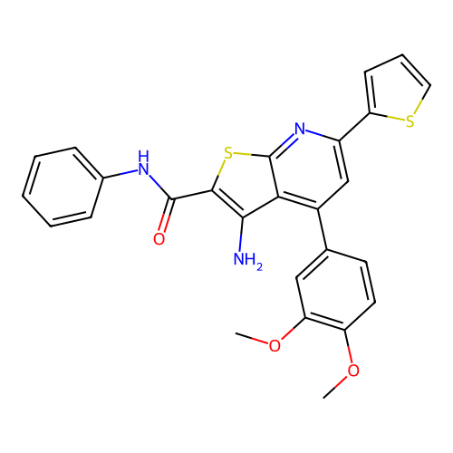3-amino-4-(3,4-dimethoxyphenyl)-N-phenyl-6-(thiophen-2-yl)thieno[2,3-b]pyridine-2-carboxamide structure