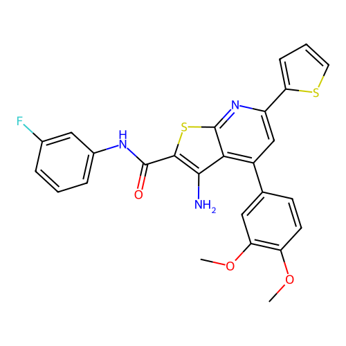 3-amino-4-(3,4-dimethoxyphenyl)-N-(3-fluorophenyl)-6-(thiophen-2-yl)thieno[2,3-b]pyridine-2-carboxamide structure