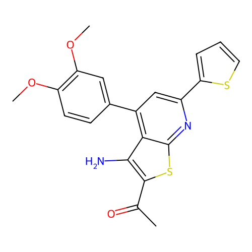 1-(3-amino-4-(3,4-dimethoxyphenyl)-6-(thiophen-2-yl)thieno[2,3-b]pyridin-2-yl)ethanone structure