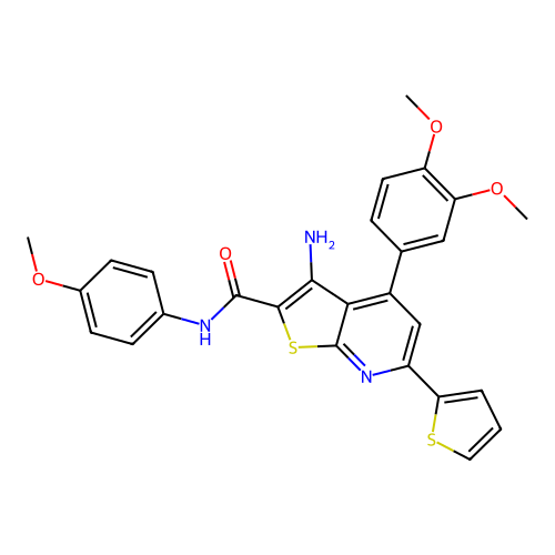 3-amino-4-(3,4-dimethoxyphenyl)-N-(4-methoxyphenyl)-6-(thiophen-2-yl)thieno[2,3-b]pyridine-2-carboxamide structure