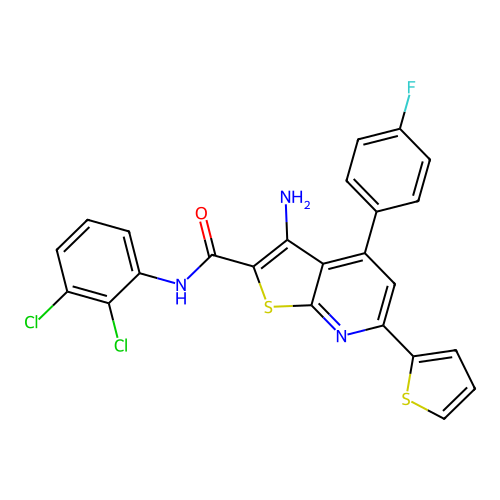 3-amino-N-(2,3-dichlorophenyl)-4-(4-fluorophenyl)-6-(thiophen-2-yl)thieno[2,3-b]pyridine-2-carboxamide structure