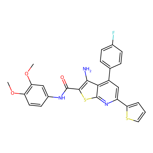 3-amino-N-(3,4-dimethoxyphenyl)-4-(4-fluorophenyl)-6-(thiophen-2-yl)thieno[2,3-b]pyridine-2-carboxamide structure