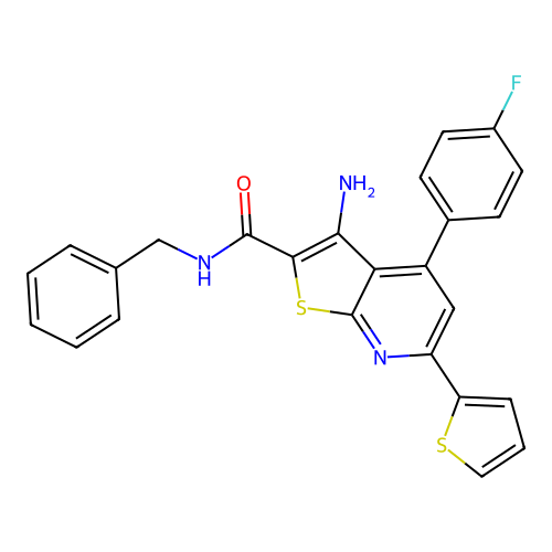 3-amino-N-benzyl-4-(4-fluorophenyl)-6-(thiophen-2-yl)thieno[2,3-b]pyridine-2-carboxamide structure
