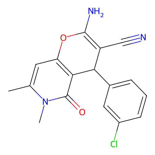 2-amino-4-(3-chlorophenyl)-6,7-dimethyl-5-oxo-5,6-dihydro-4H-pyrano[3,2-c]pyridine-3-carbonitrile structure