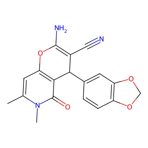 2-amino-4-(1,3-benzodioxol-5-yl)-6,7-dimethyl-5-oxo-5,6-dihydro-4H-pyrano[3,2-c]pyridine-3-carbonitrile structure