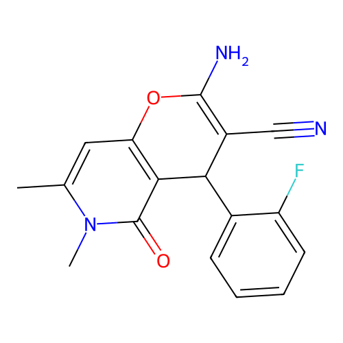 2-amino-4-(2-fluorophenyl)-6,7-dimethyl-5-oxo-5,6-dihydro-4H-pyrano[3,2-c]pyridine-3-carbonitrile structure