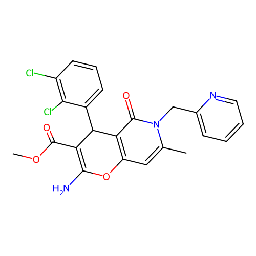 methyl 2-amino-4-(2,3-dichlorophenyl)-7-methyl-5-oxo-6-(pyridin-2-ylmethyl)-5,6-dihydro-4H-pyrano[3,2-c]pyridine-3-carboxylate structure
