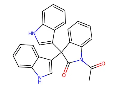 1-acetyl-3,3-bis(1H-indol-3-yl)indol-2-one structure