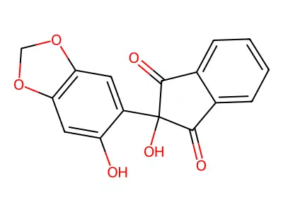1H-Indene-1,3(2H)-dione, 2-hydroxy-2-(6-hydroxy-1,3-benzodioxol-5-yl)- structure