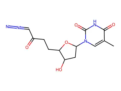 (1E)-1-Diazonio-4-[3-hydroxy-5-(5-methyl-2,4-dioxo-3,4-dihydropyrimidin-1(2H)-yl)oxolan-2-yl]but-1-en-2-olate structure