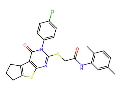 2-{[3-(4-chlorophenyl)-4-oxo-3,5,6,7-tetrahydro-4H-cyclopenta[4,5]thieno[2,3-d]pyrimidin-2-yl]sulfanyl}-N-(2,5-dimethylphenyl)acetamide structure