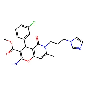 methyl 2-amino-4-(3-chlorophenyl)-6-[3-(1H-imidazol-1-yl)propyl]-7-methyl-5-oxo-5,6-dihydro-4H-pyrano[3,2-c]pyridine-3-carboxylate structure