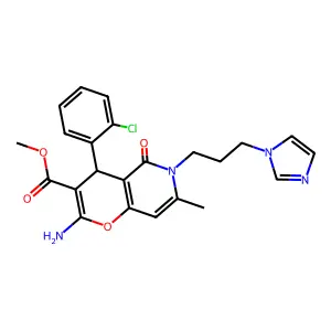 methyl 6-(3-(1H-imidazol-1-yl)propyl)-2-amino-4-(2-chlorophenyl)-7-methyl-5-oxo-5,6-dihydro-4H-pyrano[3,2-c]pyridine-3-carboxylate structure