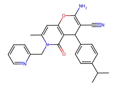 2-amino-4-(4-isopropylphenyl)-7-methyl-5-oxo-6-(pyridin-2-ylmethyl)-5,6-dihydro-4H-pyrano[3,2-c]pyridine-3-carbonitrile structure