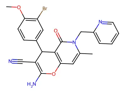 2-amino-4-(3-bromo-4-methoxyphenyl)-7-methyl-5-oxo-6-(pyridin-2-ylmethyl)-5,6-dihydro-4H-pyrano[3,2-c]pyridine-3-carbonitrile structure