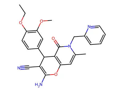 2-amino-4-(4-ethoxy-3-methoxyphenyl)-7-methyl-5-oxo-6-(pyridin-2-ylmethyl)-5,6-dihydro-4H-pyrano[3,2-c]pyridine-3-carbonitrile structure