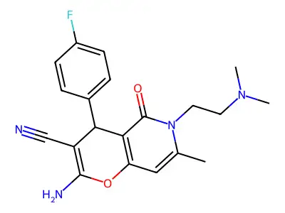 2-amino-6-(2-(dimethylamino)ethyl)-4-(4-fluorophenyl)-7-methyl-5-oxo-5,6-dihydro-4H-pyrano[3,2-c]pyridine-3-carbonitrile structure