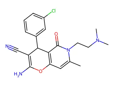 2-amino-4-(3-chlorophenyl)-6-(2-(dimethylamino)ethyl)-7-methyl-5-oxo-5,6-dihydro-4H-pyrano[3,2-c]pyridine-3-carbonitrile structure