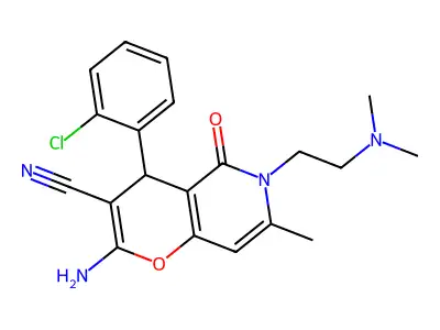 2-amino-4-(2-chlorophenyl)-6-(2-(dimethylamino)ethyl)-7-methyl-5-oxo-5,6-dihydro-4H-pyrano[3,2-c]pyridine-3-carbonitrile structure