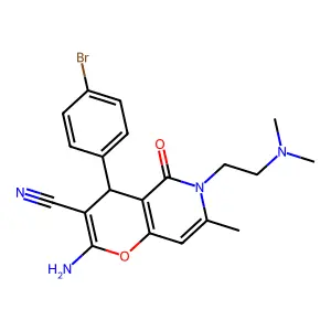 2-amino-4-(4-bromophenyl)-6-(2-(dimethylamino)ethyl)-7-methyl-5-oxo-5,6-dihydro-4H-pyrano[3,2-c]pyridine-3-carbonitrile structure