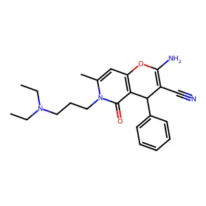 2-amino-6-(3-(diethylamino)propyl)-7-methyl-5-oxo-4-phenyl-5,6-dihydro-4H-pyrano[3,2-c]pyridine-3-carbonitrile structure