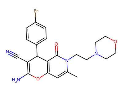 2-amino-4-(4-bromophenyl)-7-methyl-6-(2-morpholinoethyl)-5-oxo-5,6-dihydro-4H-pyrano[3,2-c]pyridine-3-carbonitrile structure