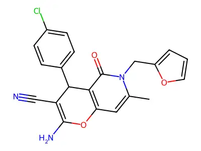 2-amino-4-(4-chlorophenyl)-6-(furan-2-ylmethyl)-7-methyl-5-oxo-5,6-dihydro-4H-pyrano[3,2-c]pyridine-3-carbonitrile structure