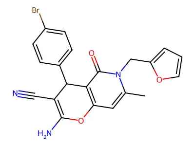 2-amino-4-(4-bromophenyl)-6-(furan-2-ylmethyl)-7-methyl-5-oxo-5,6-dihydro-4H-pyrano[3,2-c]pyridine-3-carbonitrile structure