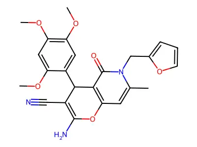 2-amino-6-(furan-2-ylmethyl)-7-methyl-5-oxo-4-(2,4,5-trimethoxyphenyl)-5,6-dihydro-4H-pyrano[3,2-c]pyridine-3-carbonitrile structure