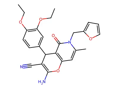 2-amino-4-(3,4-diethoxyphenyl)-6-(furan-2-ylmethyl)-7-methyl-5-oxo-5,6-dihydro-4H-pyrano[3,2-c]pyridine-3-carbonitrile structure