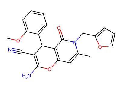 2-amino-6-(furan-2-ylmethyl)-4-(2-methoxyphenyl)-7-methyl-5-oxo-5,6-dihydro-4H-pyrano[3,2-c]pyridine-3-carbonitrile structure