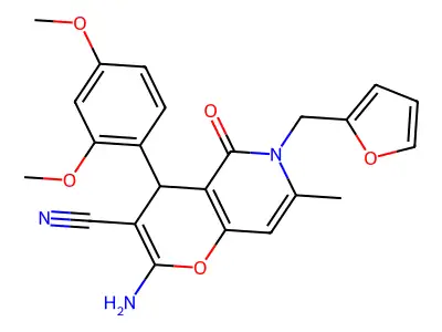 2-amino-4-(2,4-dimethoxyphenyl)-6-(furan-2-ylmethyl)-7-methyl-5-oxo-5,6-dihydro-4H-pyrano[3,2-c]pyridine-3-carbonitrile structure