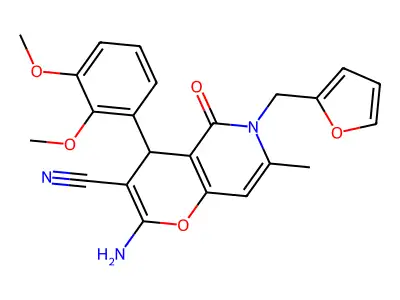 2-amino-4-(2,3-dimethoxyphenyl)-6-(furan-2-ylmethyl)-7-methyl-5-oxo-5,6-dihydro-4H-pyrano[3,2-c]pyridine-3-carbonitrile structure