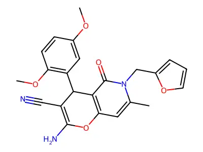 2-amino-4-(2,5-dimethoxyphenyl)-6-(furan-2-ylmethyl)-7-methyl-5-oxo-5,6-dihydro-4H-pyrano[3,2-c]pyridine-3-carbonitrile structure