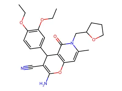 2-amino-4-(3,4-diethoxyphenyl)-7-methyl-5-oxo-6-((tetrahydrofuran-2-yl)methyl)-5,6-dihydro-4H-pyrano[3,2-c]pyridine-3-carbonitrile structure