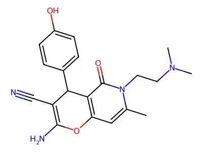 2-amino-6-(2-(dimethylamino)ethyl)-4-(4-hydroxyphenyl)-7-methyl-5-oxo-5,6-dihydro-4H-pyrano[3,2-c]pyridine-3-carbonitrile structure