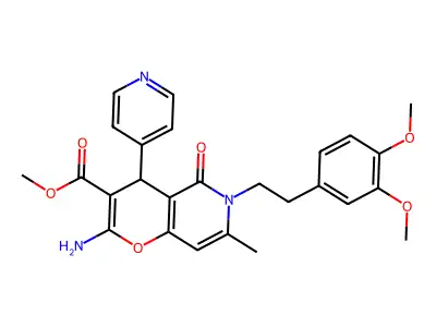 methyl 2-amino-6-(3,4-dimethoxyphenethyl)-7-methyl-5-oxo-4-(pyridin-4-yl)-5,6-dihydro-4H-pyrano[3,2-c]pyridine-3-carboxylate structure