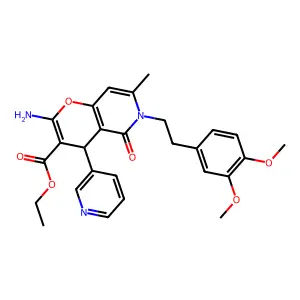 ethyl 2-amino-6-(3,4-dimethoxyphenethyl)-7-methyl-5-oxo-4-(pyridin-3-yl)-5,6-dihydro-4H-pyrano[3,2-c]pyridine-3-carboxylate structure