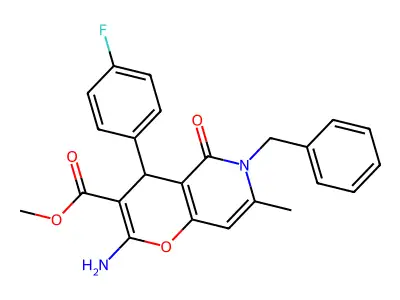 methyl 2-amino-6-benzyl-4-(4-fluorophenyl)-7-methyl-5-oxo-5,6-dihydro-4H-pyrano[3,2-c]pyridine-3-carboxylate structure