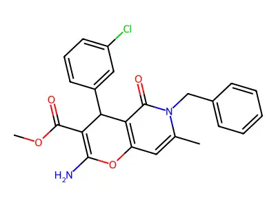 methyl 2-amino-6-benzyl-4-(3-chlorophenyl)-7-methyl-5-oxo-5,6-dihydro-4H-pyrano[3,2-c]pyridine-3-carboxylate structure