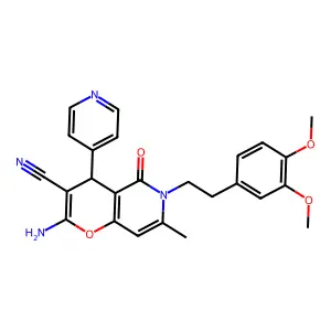 2-amino-6-(3,4-dimethoxyphenethyl)-7-methyl-5-oxo-4-(pyridin-4-yl)-5,6-dihydro-4H-pyrano[3,2-c]pyridine-3-carbonitrile structure