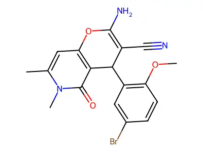2-amino-4-(5-bromo-2-methoxyphenyl)-6,7-dimethyl-5-oxo-5,6-dihydro-4H-pyrano[3,2-c]pyridine-3-carbonitrile structure