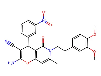 2-amino-6-(3,4-dimethoxyphenethyl)-7-methyl-4-(3-nitrophenyl)-5-oxo-5,6-dihydro-4H-pyrano[3,2-c]pyridine-3-carbonitrile structure